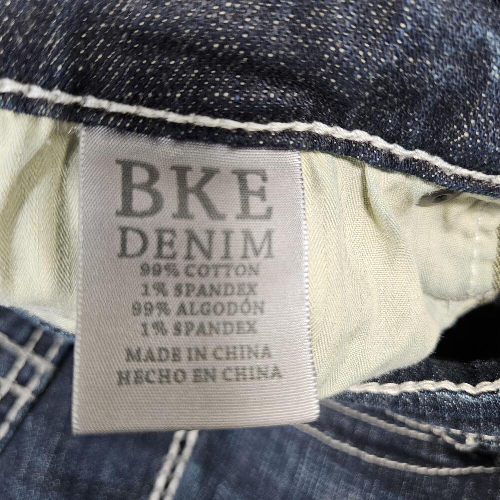 BKE Jeans Men 29R (29x33) Blue Derek Stretch Bootcut Dark Wash Faded Whisker - Picture 6 of 15